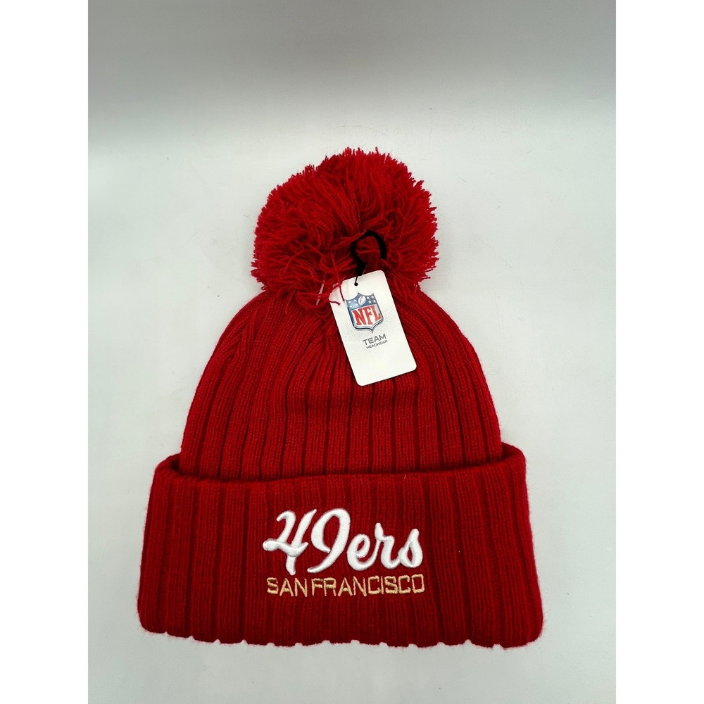 NFL San Francisco 49ers Red Knit Pom Beanie Hat Official Team Headwear NWT